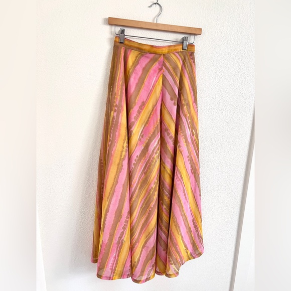 VINTAGE 60s pink yellow chiffon maxi skirt / size 26'' - Picture 2 of 6
